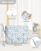 Relavel Small Hanging Toiletry Bag for Men and Women, Portable Hanging Organizer for Travel-Sized Shower Dopp Kit, Waterproof Toiletries Organizer with 3 Compartments for Outdoor - Blue Flower