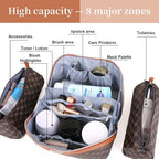 BOYATU Travel Makeup Bag Cosmetic Bags for Women: 3 Pcs Set Large Portable Make up Bag with Handle - Vegan Leather Toiletry Bags with Compartments - Makeup Organizer for Travel Essentials(A-1-Coffee)