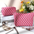 Travel Makeup Bag, Checkered Cosmetic Bag Make Up Organizer Case for Women, Small Toiletry Bag Skincare Pouch for Toiletries Accessories Brushes, 2PCS