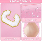Initial Makeup Bag Personalized Cosmetic Bag with Zipper Cute Travel Toiletry Bag PU Waterproof Makeup Pouch Monogrammed Birthday Gift for Women Preppy Stuff for Teen Girls (Pink C)
