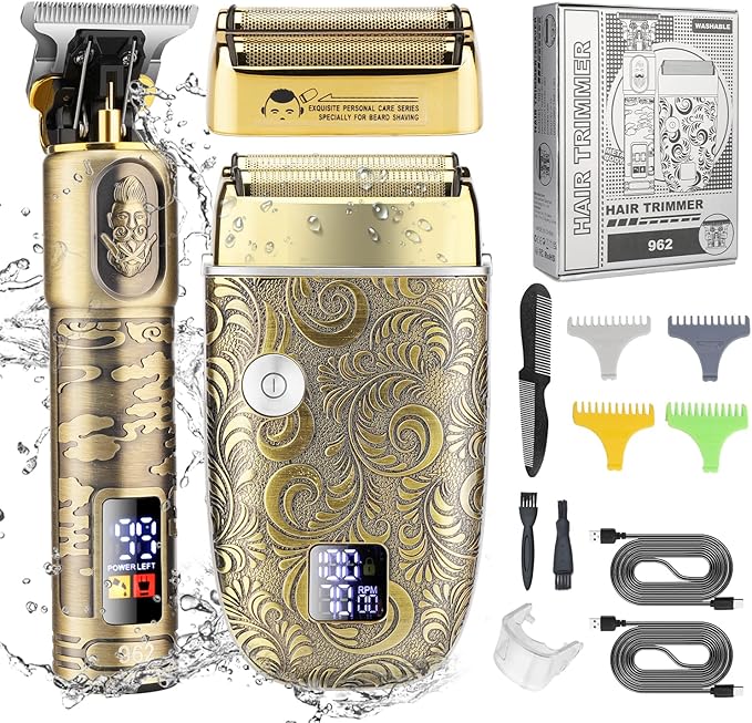 RESUXI Hair Clippers for Men & Electric Razor Shavers Set,Cordless Hair/Beard Trimmers Grooming Kit,Hair Liners Clippers for Hair Cutting Barbers Supplies,LCD Display 2 Foil Head