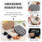 ZLFSRQ 2Pcs Checkered Pencil Case Cute Pencil Pouch for Teens Checkered Makeup Bag Medium Travel Cosmetic Bag Preppy Makeup Pouch for Purse Aesthetic Zipper Toiletry Bags Organizer(Black/Brown)