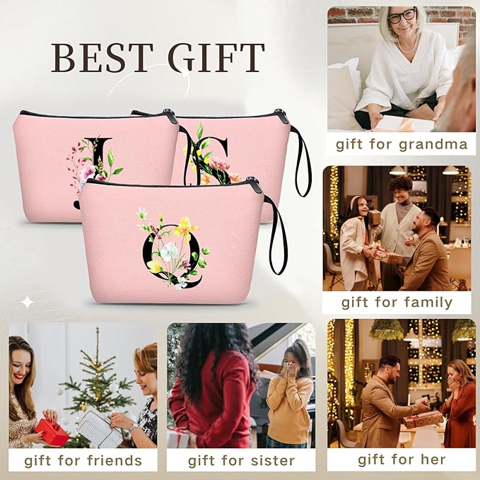 Birthday Thank You Appreciation Monogrammed Gifts for Mom Aunt Teacher Sister Friend Coworkers Bride Bridesmaid Makeup Cosmetic Bag with Mirror Mothers Day Christmas Graduation Q