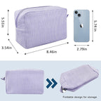 GFU Cosmetic Bags for Women, Seersucker Cosmetic Bag, Travel Toiletry Stripe Makeup Bag, Large Women Aesthetic Organizer Storage Pouch, Girls Handbags Purses,Purple
