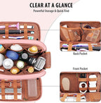 Travel Toiletry Bag for Women, Large Hanging Toiletries Organizer Bags for Man, Cruise Ship Essentials, Water-resistant Shaving Case, PU Leather Makeup Accessories, Cosmetic Dopp Kit, Pink