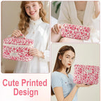 3Pcs Cotton Quilted Makeup Bag for Women Large Small Travel Cosmetic Bag Set Cute Pink Floral Print Makeup Pouch for Purse Portable Skincare Bags Coquette Vintage Puffy Travel Essential