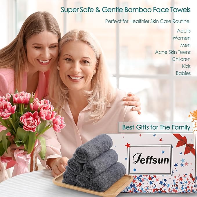 Wash Cloths 6 Pack, Super Soft and Skin Friendly Face Towel for Sensitive Skin, Reusable Washable Makeup Remover Cloth, 10x10 inch Small Face Washcloth, Easy to Rinse Dark Grey Facial Cleaning Cloths