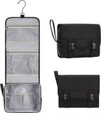 Small Hanging Toiletry Bag for Men and Women, Portable Hanging Organizer for Travel-Sized Shower Dopp Kit, Makeup Accessories, Waterproof Toiletries Organizer with 3 Compartments for Outdoor - Black