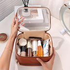 Pocmimut Makeup Case,Double Layer Large Cosmetic Bag with Makeup Brush Bag,TSA Approved Toiletry Bag Skincare Bag Car Accessories Travel Essentials Organizers for Women,Brown