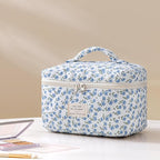 HBselect Quilted Makeup Bag, 3PCS Cotton Large Travel Makeup Bag, Cute Floral Coquette Make up Bag Cosmetic Bag Toiletry Bag for Women Girls
