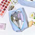 SOIDRAM 6PCS Bridesmaid Proposal Gifts Corduroy Blue makeup bag bulk for Wedding Party Favors Bachelorette party decorations Toiletry Organizer Bag Cosmetic Case Gift