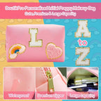 Personalized Inital Preppy Makeup Bag Set with Zipper, Monogram Waterproof Travel Cosmetic Bag for Women, Cute Preppy Patch Toiletry Bag for Traveling Outdoors, Gift Ideal for Christmas Thanksgiving
