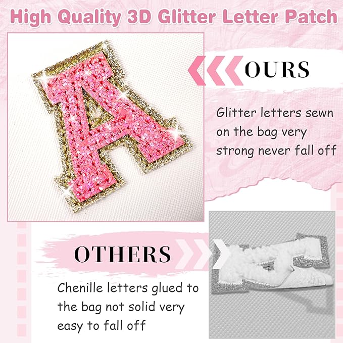 Small Personalized Initial A-Z Patch Makeup Bag,White Cute PU Leather Glitter Letter Cosmetic Bag for Teen Girls,Travel Toiletry Bag with Zipper,Preppy Monogrammed Birthday Gift for Daughter Niece T