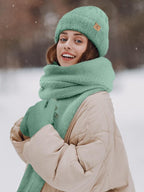 Winter Beanie Hat Scarf Gloves, Warm Fleece Knit Hat Long Scarf Neck Warmer Touch Screen Winter Gloves Set Gifts for Women