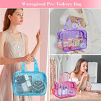 Clear Blue Star Large Makeup Bag with Star Pattern 12x5x8 inch, Travel Cosmetic Bag with Handle, Durable PVC Material Washbag Zipper Opening Design for Makeup Travel Organizer or Gym Use
