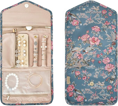 BAGSMART Travel Jewellery Organiser Roll Foldable Jewelry Case for Journey-Rings, Necklaces, Bracelets, Earrings, Flower Bird