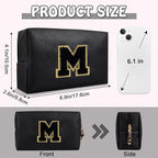 Small Travel Initial Preppy Makeup Bag, Personalized Black Cute Cosmetic Zipper Pouch Chenille Letter Travel Toiltery Bag, Waterproof PU Leather Makeup Case Storage Gift for Mom Women Female(Letter M)