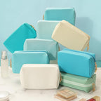 Sanwuta 9 Pcs Makeup Bags Bulk PU Double Zippers Cosmetic Bag Makeup Toiletry Christmas Small Pouch Portable Travel Organizers Case for Women Bridesmaid Party End of The Year(Blue and Green Color)