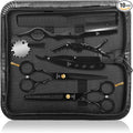 Hair Cutting Scissors Kit with Razor, Leather Case, Barber Hair Cutting Shears Thinning Blender Scissors for Professional Hairdresser or Home Use (Black)