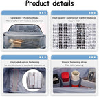 BOYATU Travel Makeup Bag for Women: Large Capacity Open Flat Make up Bag Set of 3 - Vegan Leather Cosmetic Bag with Compartments - Waterproof Toiletry Bag with Handle & Divider(I-2-Black)