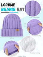 Winter Beanie Hat Scarf Gloves, Warm Fleece Knit Hat Long Scarf Neck Warmer Touch Screen Winter Gloves Set Gifts for Women