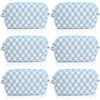 SOIDRAM Checkered Makeup Bag Preppy Cosmetic Bag Bulk Blue Makeup Pouch Personalize Travel Toiletry Bag Organizer Cute DIY Makeup Brushes Storage Bag for Women