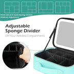 MOMIRA Travel Makeup Bag Cosmetic Bag Makeup Organizer Bag with Lighted Mirror, Adjustable Brightness in 3 Color Scenarios, Waterproof Makeup Train Case, Gift for Women - Aqua Blue