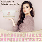 Makeup Bag for Girls Gift, Personalized Graduation Gifts Initial Women Makeup Bag for Travel, Teacher Appreciation Gifts Preppy Make up Bag Cosmetic Bag 18th Birthday Gifts for Teen Girl Trendy - E