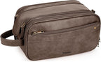 Travel Toiletry Bag for Men, Large Hanging Toiletries Organizer Bags for Women, Cruise Ship Essentials, Water-resistant Shaving Case, PU Leather Makeup Accessories Cosmetic Dopp Kit, Dark Brown