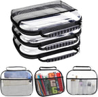 3 Pack Clear Hard Shell Zipper Case, Clear Makeup Bags with Handle, Hard Shell Travel Case, Waterproof Diaper Bag Organizing Pouches, Toiletry Bag for Travel, Hard Shell Zipper Case for Snacks