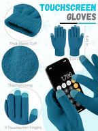 Winter Beanie Hat Scarf Gloves, Warm Fleece Knit Hat Long Scarf Neck Warmer Touch Screen Winter Gloves Set Gifts for Women