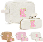 for Christmas Day Gifts, Travel Makeup Bag for Women, Initial Make Up Bag Set for 6 7 8 9 10 11 12 13 Years Old Kids Tween Girls, Large Cosmetic Skincare Bags for Birthday Gifts, White K