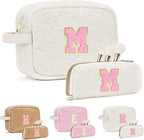 for Christmas Day Gifts, Travel Makeup Bag for Women, Initial Make Up Bag Set for 6 7 8 9 10 11 12 13 Years Old Kids Tween Girls, Large Cosmetic Skincare Bags for Birthday Gifts, White M