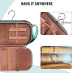 Travel Toiletry Bag for Men, Large Hanging Toiletries Organizer Bags for Women, Cruise Ship Essentials, Water-resistant Shaving Case, PU Leather Makeup Accessories, Cosmetic Dopp Kit, Lake Blue
