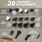 Beard Trimmer, 21 Piece Mens Grooming Kit for Beard & Mustache Trimming, Electric Shaver, Nose Hair Trimmer, Cordless Hair Clippers, Waterproof, Silver