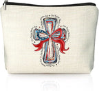 American Flag Bow Patriotic Aesthetic 4th of July Makeup Bag,July 4th Girly Cosmetic Bagsfor Women, Red White and Blue USA Toiletry Bag for Women, cosmetic bag, makeup case