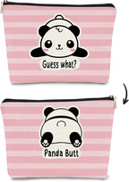 Panda Gifts Pink Makeup Bag,Gifts for Panda Lover Wonmen Girls,Cute Baby Panda Guess What It's Pug Butt Cosmetic Bag,Makeup Case for Teen Girls Daughter, Panda Accessories(Pink Stripe)