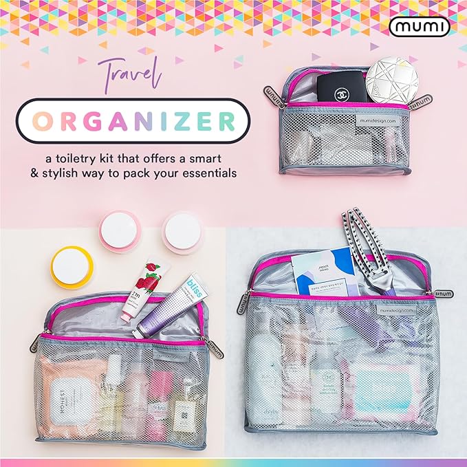 MUMI Travel Toiletry Bag Set of 3 – Clear TSA Approved Toiletry Bags for Women – Reusable Water-Resistant Makeup Organizer Pouches for Skincare, Cosmetics, Travel Accessories, Airport Packing - Orange