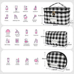 FAELBATY Makeup Bags for Women, 3 PCS Large Travel Makeup Bag Set, Checkered Fabric Cosmetic Bag for Toiletry (Black)