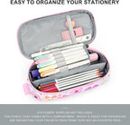 mibasies Girls Pencil Case for Kids, Multi-Slot Pencil Pouch, Flower Pink White