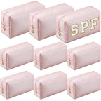 Sanwuta 9 Pcs Makeup Bags Bulk PU Double Zippers Cosmetic Bag Makeup Toiletry Christmas Small Pouch Portable Travel Organizers Case for Women Bridesmaid Party End of The Year(Rose Gold)