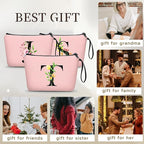 Women Birthday Unique Bride to be Bridal Shower Initial Gifts for Mom Sister Friend Her Teacher Aunt Makeup Cosmetic Bag with Mirror Mothers Day Christmas Graduation T
