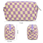 SOIDRAM 2 Pieces Makeup Bag Checkered Cosmetic Bag Purple Blue Makeup Pouch Travel Toiletry Bag Organizer Cute Makeup Brushes Storage Bag for Women
