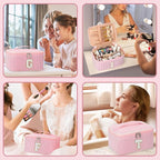 OCHEAL Makeup Bag for Women, Monogram Cosmetic Bag with Brush Holder, Pink Travel Makeup Case Beauty Toiletry Bag Organizer Personalized Gifts for Girls Bridesmaid, Sister, Wife, Friends Initial C