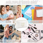 Gifts for Girls Initial Makeup Bag Personalized Cosmetic Bag with Zipper Cute Travel Toiletry Bags Waterproof PU Preppy Makeup Pouch Birthday Gift for Teen Girls Women(White U)