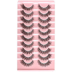 FARRED Cat Eye Lashes Natural Fake Strip Eyelashes Invisible Band Mink Eyelash Strips Wispy Full Volume False Lash Pack 10 Pairs 8-14 mm Short Demi Wispies Pestañas Postizas that Looks Like Extensions