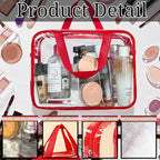 4 Packs Large Clear Makeup Bag, Waterproof Clear Comestic Toiletry Organizer Bags with Handle, Reusable PVC Storage Bags with Zipper for Travel
