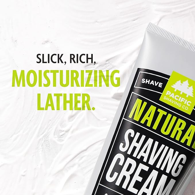 Pacific Shaving Company Natural Shaving Cream - Shea Butter + Vitamin E Shave Cream for Hydrated Sensitive Skin - Clean Formula for a Smooth, Anti-Redness + Irritation-Free Shave Cream (3.4 Oz)