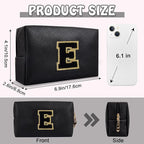 Personalized Chenille Letter Preppy Makeup Bag, Small Initial Black Travel Cosmetic Organizer Toiletry Pouch Monogram Makeup Storage, Waterproof Make Up Case Travel Essentials for Women Her(Letter E)