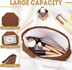 Sanwuta 4 Pack Velvet Makeup Bag Cosmetic Bag for Women Large Capacity Corduroy Pouch Zipper Canvas Travel Toiletry Purse Make up Organizer Case Accessories(Yellow Brown Series,Plaid)
